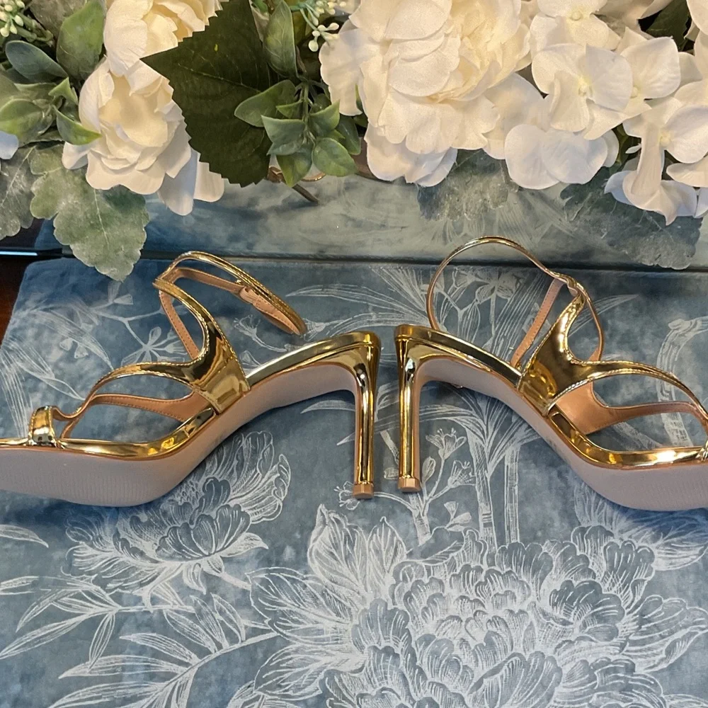 Steve Madden Garcia Metallic Gold Strappy Heels - Picture 4 of 7